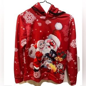 Ding Ge Fu Shi Size M Unisex Holiday Christmas Long Sleeve Hooded Shirt W/Santa